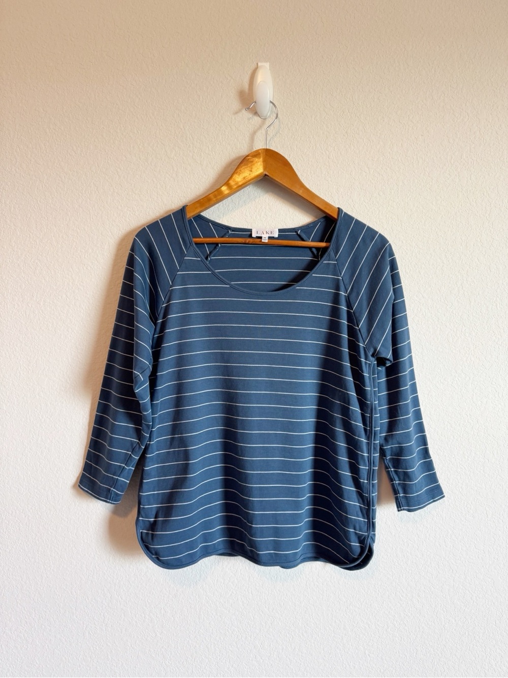 LAKE Pajamas Navy Boating Striped Long Sleeve Pima Cotton Pajama Top Size M